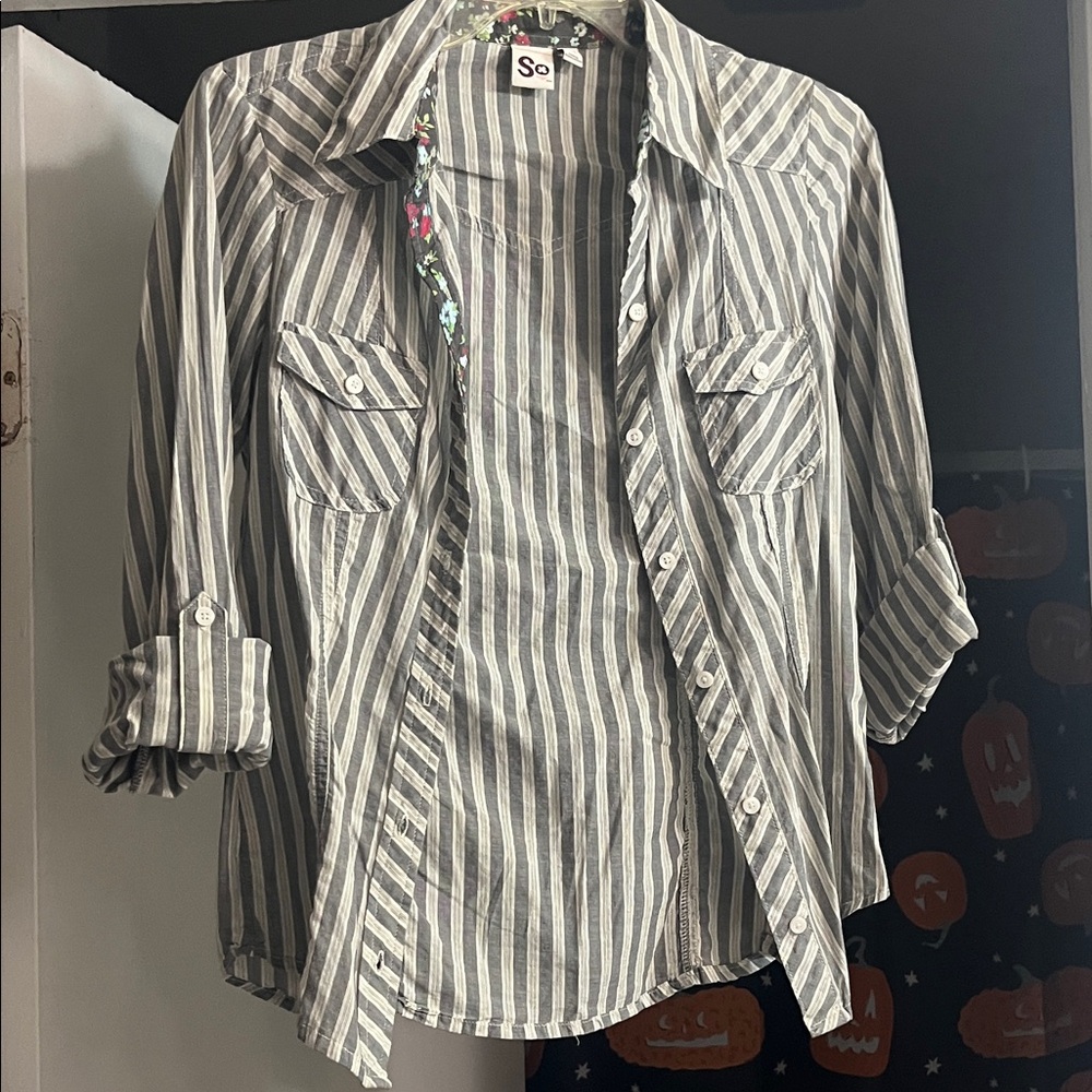 SO Gray and White Striped Shirt
